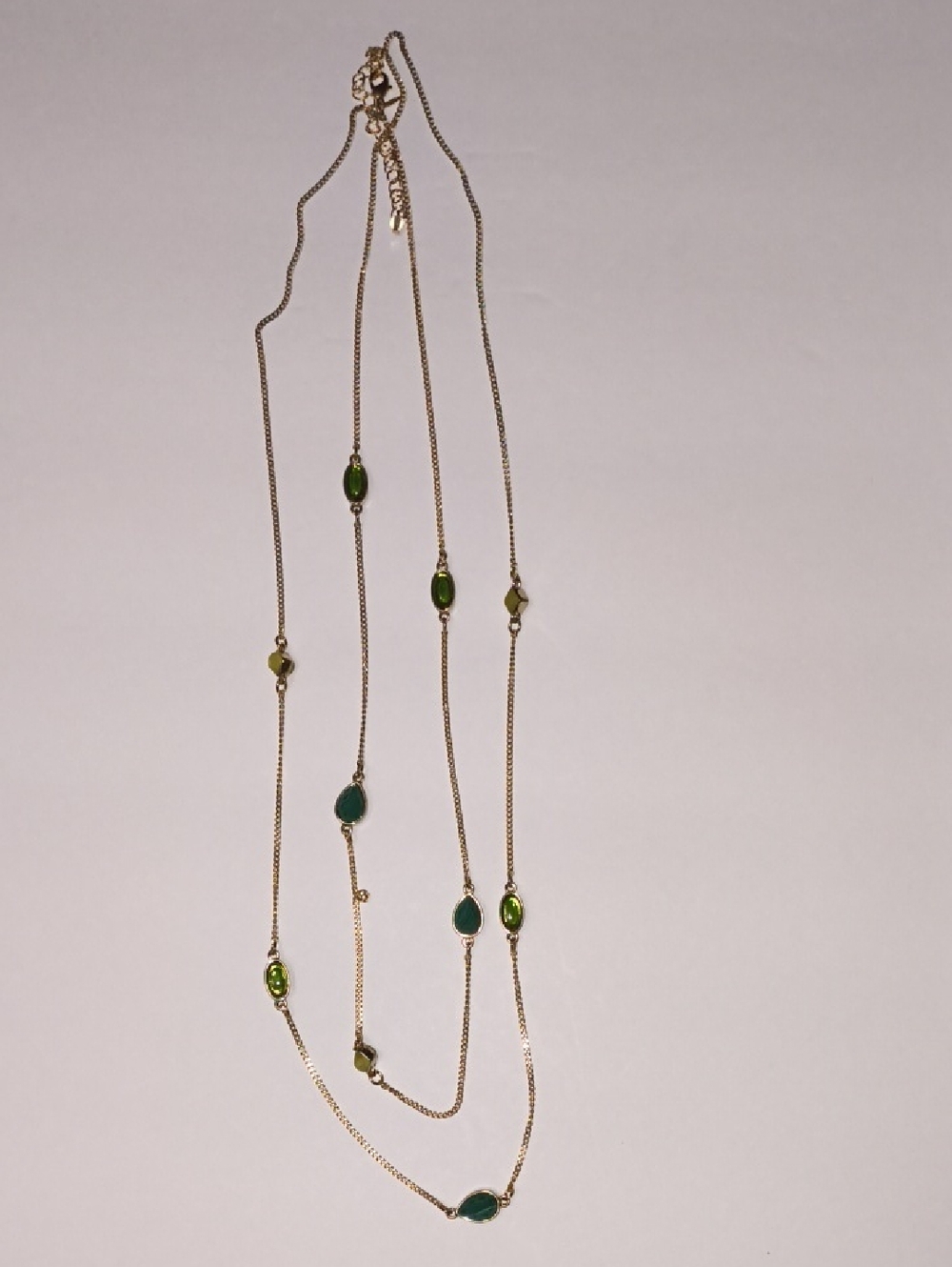 Gold-Tone Layered Necklace with Green Glass Accents